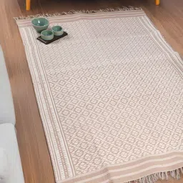 Fabindia Adhira Beige & White Woven-Designed Rectangular Dhurrie-44