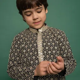 VASTRAMAY Boys Embroidered Regular Thread Work Kurta with Pyjamas image 2