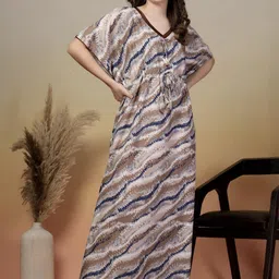 KLOTTHE Printed Multi Floral Cotton Blend Kaftan Maxi Nightdress-picture-5