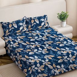 FABINALIV Blue & Brown Floral Woollen 300 TC Double King Bedsheet Set-2.50 m X 2.25 m-picture-7