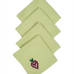 Ratan Cart 4-Pcs Green Embroidered Cotton Table Napkins-34