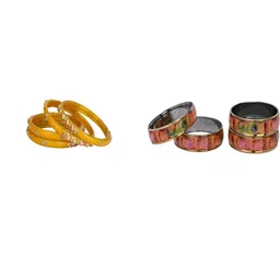 SOMIL Set of 8 Yellow Alloy Artificial Stones & Beads Bangles-image-95