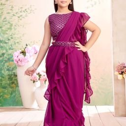 BAESD Girls Solid Belted Sarees-picture-7
