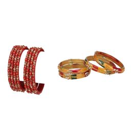 SOMIL Set Of 12 red and yellow Alloy Bangles-picture-44