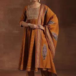 Libas Floral Printed Thread Work Pleated Anarkali Kurta with Trousers & Dupatta-picture-53