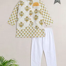 The Magic Wand Boys Floral Printed Regular Pure Cotton Kurta with Pyjamas-13