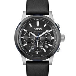 BOSS Men Brass Dial & Leather Straps Analogue Chronograph Solar Powered Watch 1514031-12