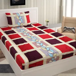 Urban Magic 110 TC Cream-Coloured & Red Geometric Single Bedsheet with 1 Pillow Covers-image-70