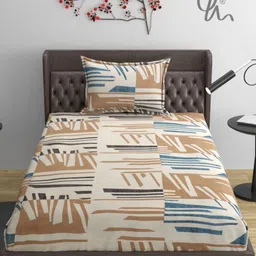YaAkholic Beige & Brown 210 TC Single Bedsheet with 1 Pillow Covers-image-100