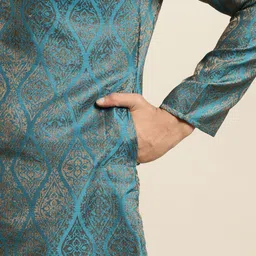 SOJANYA Men Teal Ethnic Motifs Mirror Work Kurta with Churidar & Nehru Jacket image 2