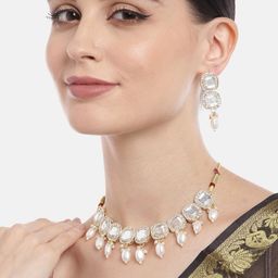 Aadvik Designs Women Gold-Plated Kundan Studded Mirror Necklace & Earrings Set-image-30