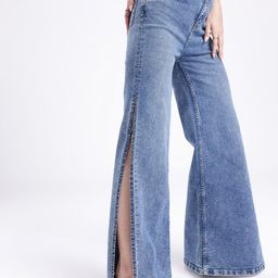 glitchez Women Vintage Glam Wide Leg High Slit Stretchable Jeans-image-94