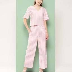 BROOWL Women Striped Pure Cotton Co-Ords Set-image-28