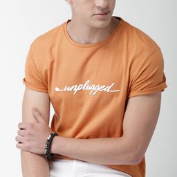 Mast & Harbour Men Orange Solid Round Neck T-shirt-image-13