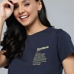 Mast & Harbour Women Navy Blue Printed Round Neck T-shirt-picture-8