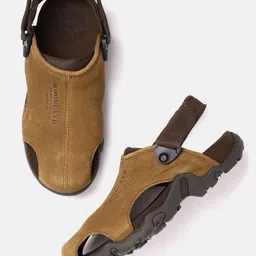 Woodland Men Camel Brown Solid Nubuck Clogs-image-69