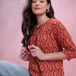 DressBerry Geometric Print Tie-Up Neck Top-picture-25
