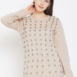 Belle Fille Women Beige Embellished Winter Top-image-14
