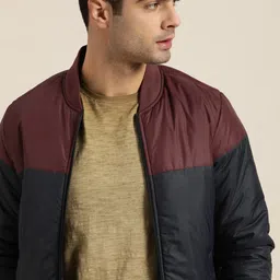 INVICTUS Men Navy Blue & Burgundy Colourblocked Bomber Jacket-picture-45