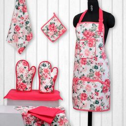 SWAYAM Unisex Pink & Off-White Printed Cotton Kitchen Linen Set-20