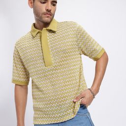 glitchez Polo Collar Open Weave Knit Semi-Sheer Relaxed T-shirt-image-85