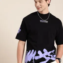 HERE&NOW Relaxed Fit Typography Printed Drop-Shoulder Sleeves Pure Cotton T-shirt-picture-45