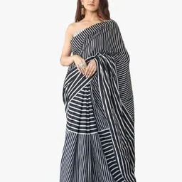 KIAARON Striped Pure Cotton Block Print Saree-11