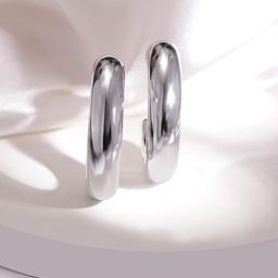 Rubans Rhodium-Plated Stainless Steel Tarnish-Free Waterproof Hoop Earrings-58