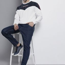 The Indian Garage Co Men White Colourblocked Sweatshirt-image-97