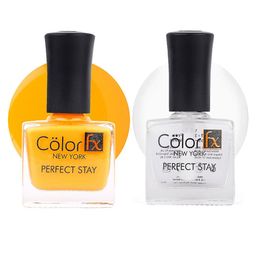 Color Fx Perfect Stay 2Pcs Long Lasting Nail Enamel - Yellow 132 - Top Coat 151-84