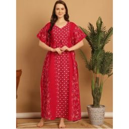 Secret Wish Red Printed Cotton Kaftan Nighty-picture-4