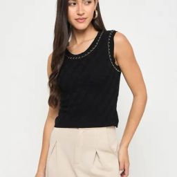 MADAME Black Self Design Top-image-84