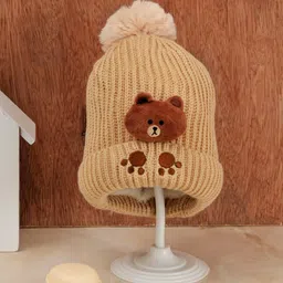 Yellow Bee Boys Self-Design Teddy Applique Woollen Beanie-picture-8