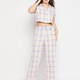 MADAME Mauve Check Top With Pants image 1