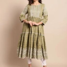 Cantabil Green Printed Anarkali Kurta-image-95