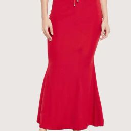 Secrets By ZeroKaata Red Plain Saree Shapewear-image-58