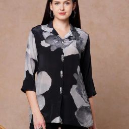 Fashor Black Straight Fit Floral Print Shirt-image-6