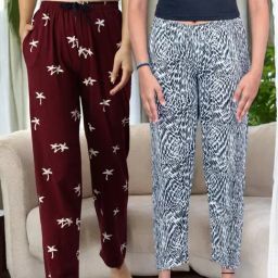 Kryptic White & Maroon Cotton Relaxed Fit Printed Lounge Pants - Pack of 2-image-47