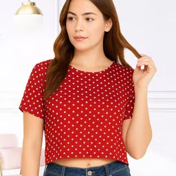 Unicus Apparel Women Polka Dot Print Studded Georgette Crop Top-picture-22