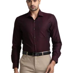 Raymond Maroon Cotton Contemporary Fit Texture Shirt-image-43