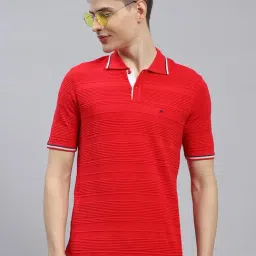 Monte Carlo Red Cotton Regular Fit Self Pattern Polo T-Shirt-picture-0