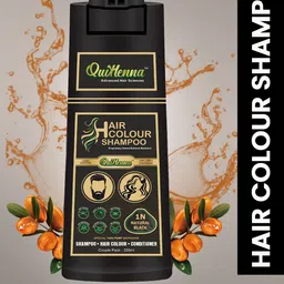 QUIKHENNA 100% Grey Coverage Hair Color Shampoo with Argan Oil 200 ml - Natural Black 1N-4