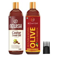 NEWISH Cold Pressed Olive & Castor Seed Oil For Hair & Skin Growth - 200ml Each-57