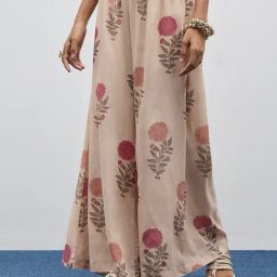 Zuba by Westside Beige Floral Printed High-Rise Palazzos-image-25