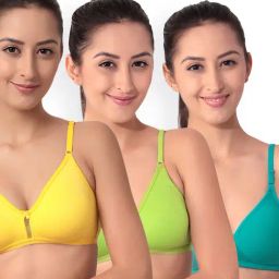 Floret Multicolor Non Wired Non Padded T-Shirt Bra (Pack Of 3)-image-4