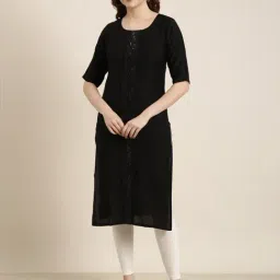 SHOWOFF Black Regular Fit Kurta-image-47