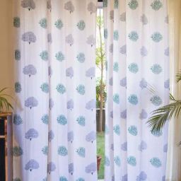 Urban Space Blue Cotton Door Curtain With Tieback & Eyelet - Set of 2-11