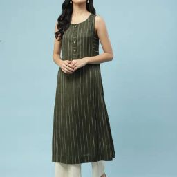 aarke Ritu Kumar Green Striped A Line Kurti-image-73