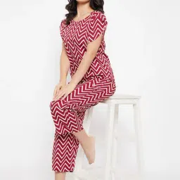 Clovia Red & White Striped Top With Pyjamas-image-9