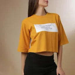 Campus Sutra Mustard Graphic Print Sweatshirt-image-52
